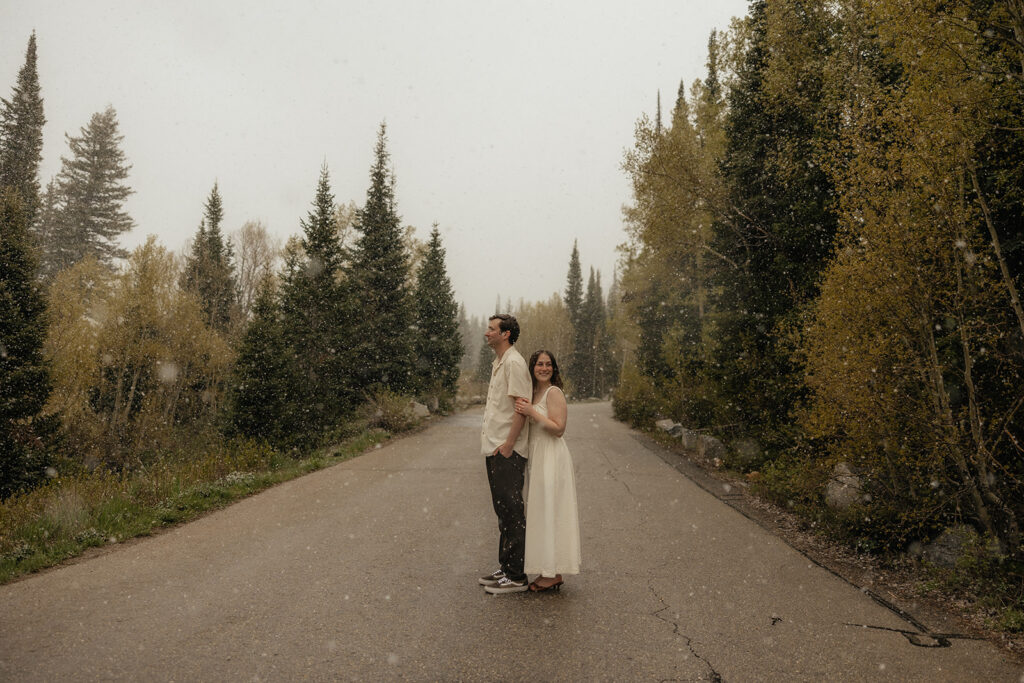 cute picture of the newly engaged couple hugging