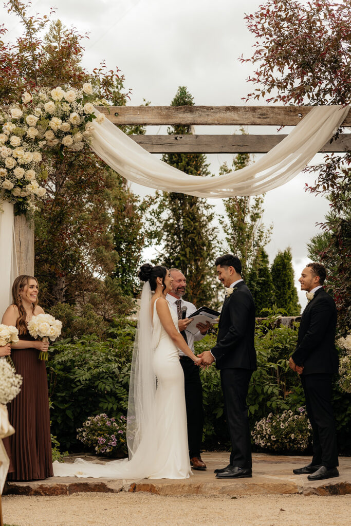 bride and groom at their european inspired wedding ceremony